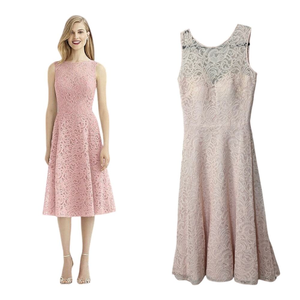 After Six Midi A-Line Lace Overlay Dress Blush Pink Women 6 NWT Style 6738
